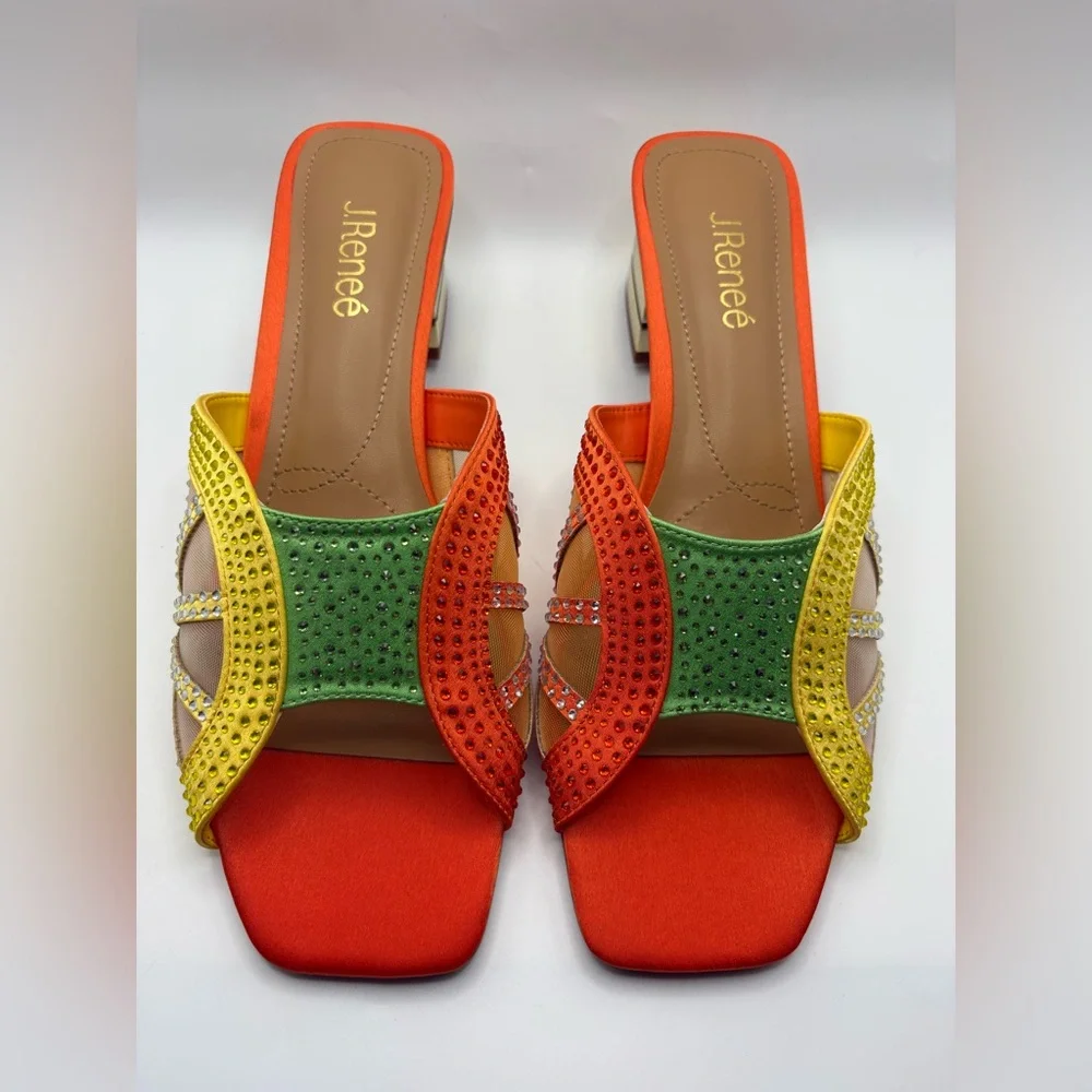 J.Renee Orange, Yellow & Green Embellished Low Block Heel Slide - Picture 5 of 16